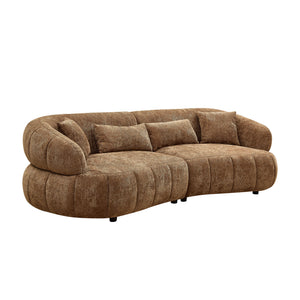 English Elm 102.36 Inch Curved Boucle Sectional Sofa Four Seat Mid Century Modern Living Room Brown W2582S00188