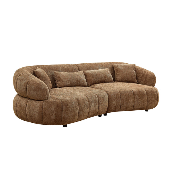English Elm 102.36 Inch Curved Boucle Sectional Sofa Four Seat Mid Century Modern Living Room Brown W2582S00188
