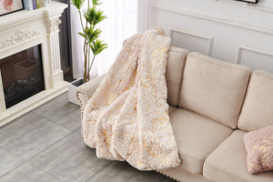 English Elm Luxury Chinchilla Faux Fur Throw Blanket - Gilded Beige, Plush & Elegant Accent For Cozy Spaces B030P233956