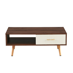 English Elm Rectangle Coffee Table With Solid Wood Legs & Sliding Drawer - Modern Walnut Design For Living Room W1265P236879-GIGA