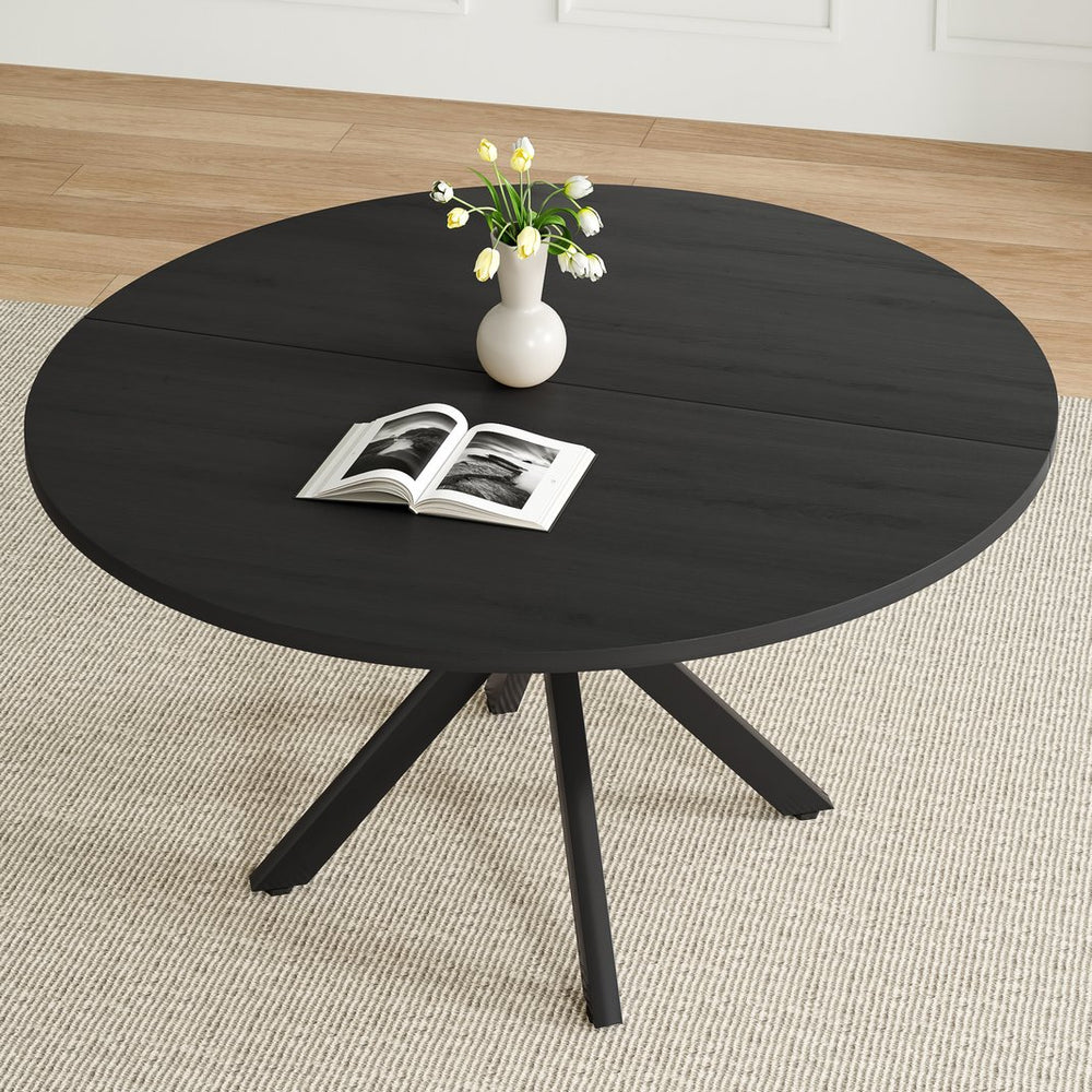 English Elm 47 Inch Round Dining Table For 4-6, Mid-Century Modern Wood Table With Sturdy Base & Versatile Use T3623P380322