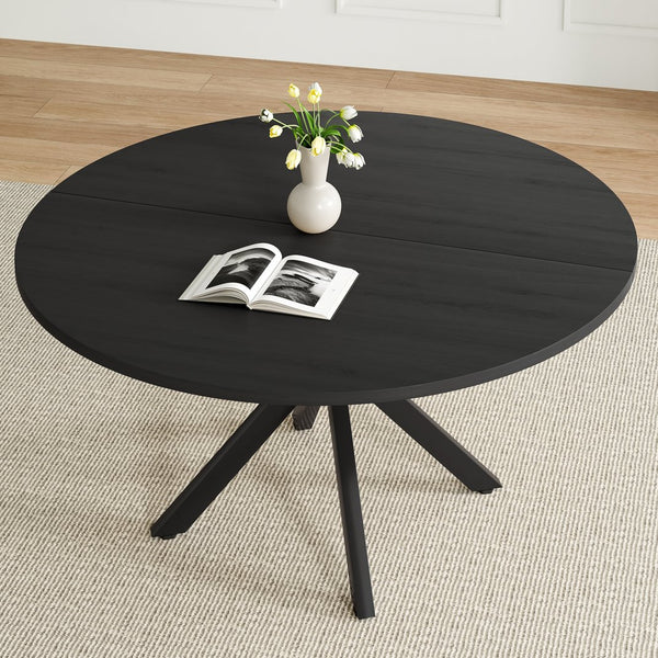 English Elm 47 Inch Round Dining Table For 4-6, Mid-Century Modern Wood Table With Sturdy Base & Versatile Use T3623P380322