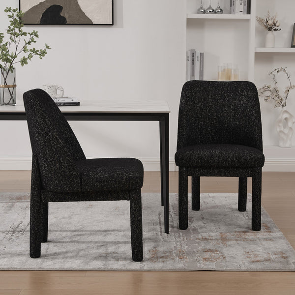 English Elm 21.46" Modern Minimalist Chenille Dining Chair Set of 2 with Rubberwood Legs, Curved High Back Comfort Black+Grey W3189P351396