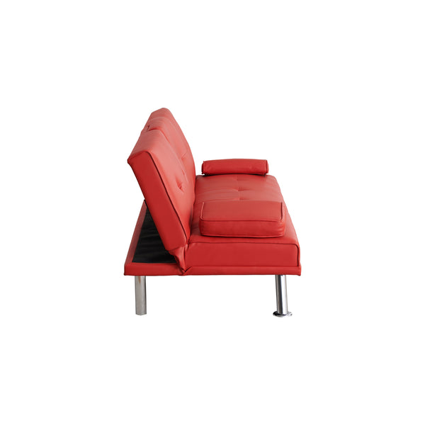 English Elm 67-inch Red Leather Multifunctional Double Folding Sofa Bed with Coffee Table, 2-Seater PU, 600LB Capacity and Metal Legs W1658P375657