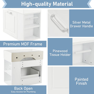 English Elm Christopher Knight Home® - 21.8" Wall-Mounted Bathroom Vanity with Ceramic Sink, Soft-Close Drawer, Adjustable Shelves & Tissue Holder White N759P292550K