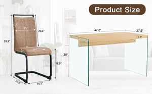 English Elm Table And Chair Set - Modern Wood Texture Mdf Coffee Table With Glass Legs And 4 Stylish Chairs W1151S02075-GIGA