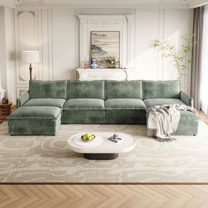 English Elm Corduroy 4-Seater U-Shaped Sectional Sofa With Movable Footrests - Plush, Custom Comfort For Living Rooms W834S00435