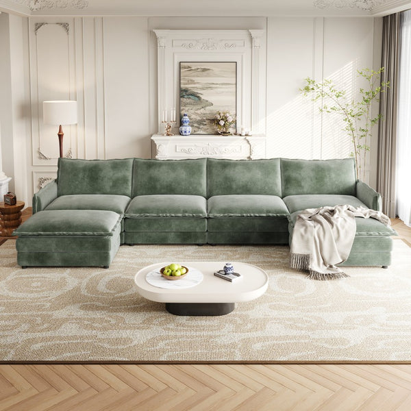 English Elm Corduroy 4-Seater U-Shaped Sectional Sofa With Movable Footrests - Plush, Custom Comfort For Living Rooms W834S00435