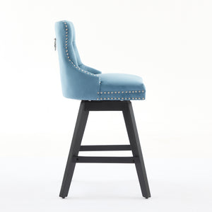 English Elm Swivel Velvet Barstools with Tufted Back Support, 360° Rotation, Foam & Spring Cushion, Sturdy Wooden Frame Light Blue W1143P369089