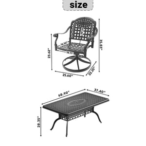 English Elm 7-Piece All-Weather Cast Aluminum Dining Set With 6 Swivel Chairs, Rectangular Table & Cushions W1710S00466