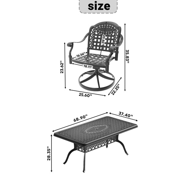 English Elm 5-Piece All-Weather Cast Aluminum Dining Set With Cushioned Swivel Chairs & Umbrella-Ready Table W1710S00464