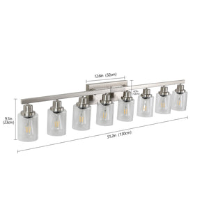 English Elm 51" Brushed Nickel 8-Light Bathroom Vanity Fixture with Clear Glass Shades, Modern Wall-Mount Lighting W2312P374798