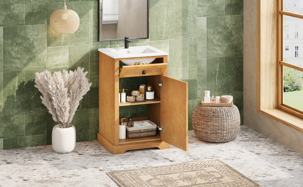 English Elm 20" Pine Wood Grain Bathroom Vanity with Ceramic Sink and Soft Close Cabinet Door N710P299454P