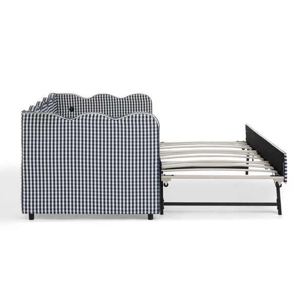English Elm Spare Plaid Upholstered Daybed with Usb Port Convertible Sofa for Kids Bedroom W1413P307376