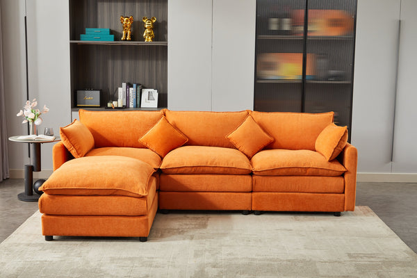 English Elm Modular L-shaped Sectional Sofa with Ottoman Plush Seating for Apartment Living Orange W2915S00057