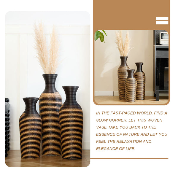 English Elm 3-piece modern PVC floor vase set with tall standalone racks for artificial branches and decor accents Beige+Black W2796P261501
