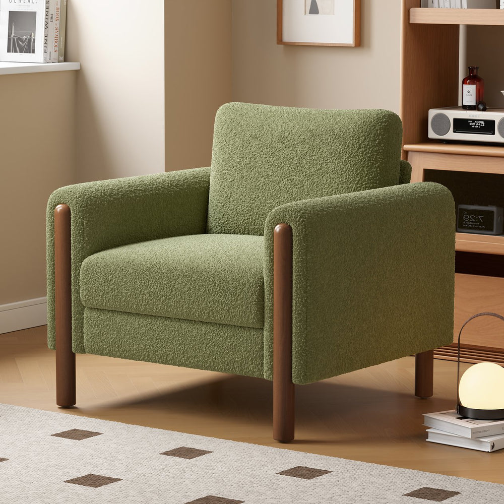 English Elm Christopher Knight Home® - Oversized Teddy Velvet Accent Chair with Curved Armrests, Tufted Mid-Century Design and Walnut Legs Green N765P189679N