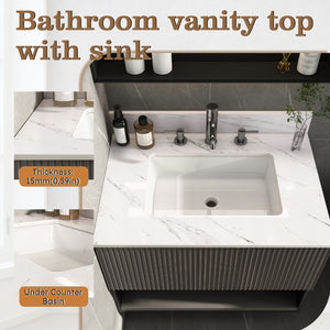 English Elm 31 Inch Marble Vanity Top - Bianco Carrara Venato - Durable Sintered Stone With Undermount Sink & Backsplash W2700P194073