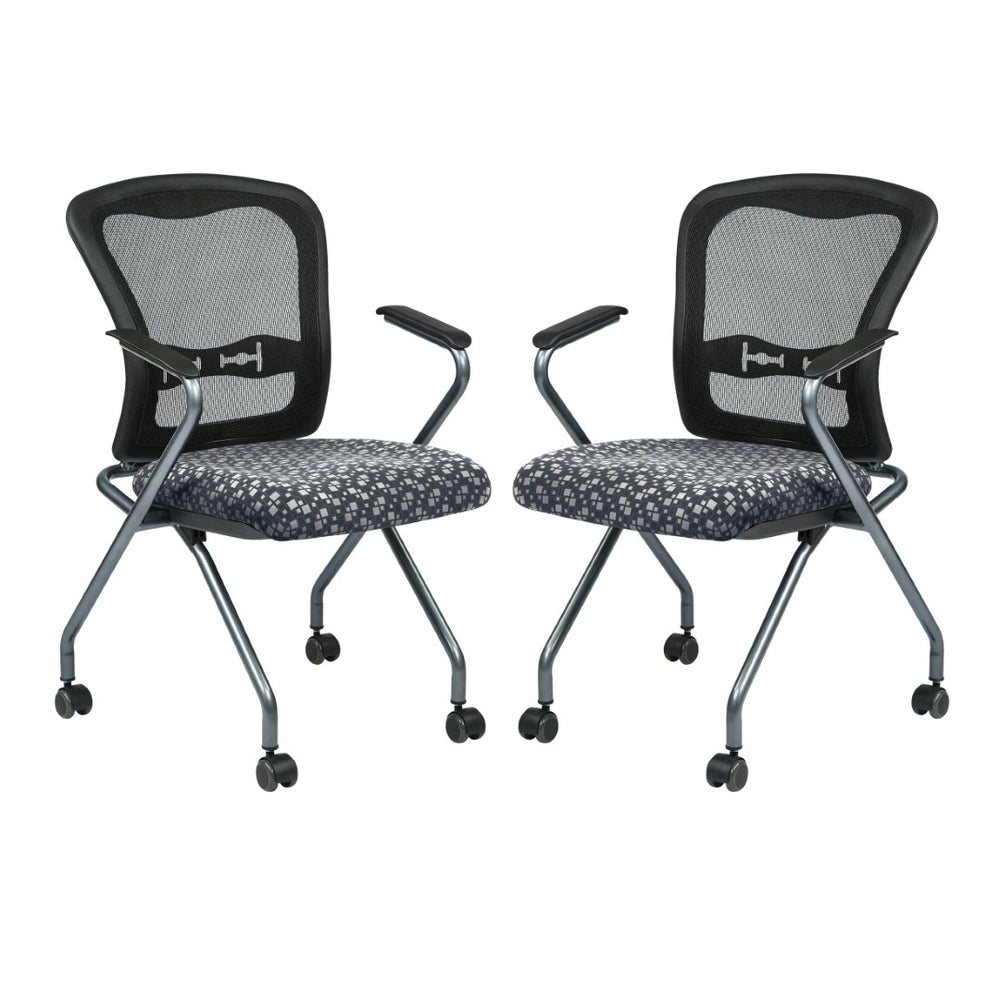 OSP Home Furnishings Deluxe Folding Nesting Armchair with Mesh Back Lumbar Support for Conference Spaces 84440-K108