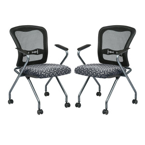OSP Home Furnishings Deluxe Folding Nesting Armchair with Mesh Back Lumbar Support for Conference Spaces 84440-K108
