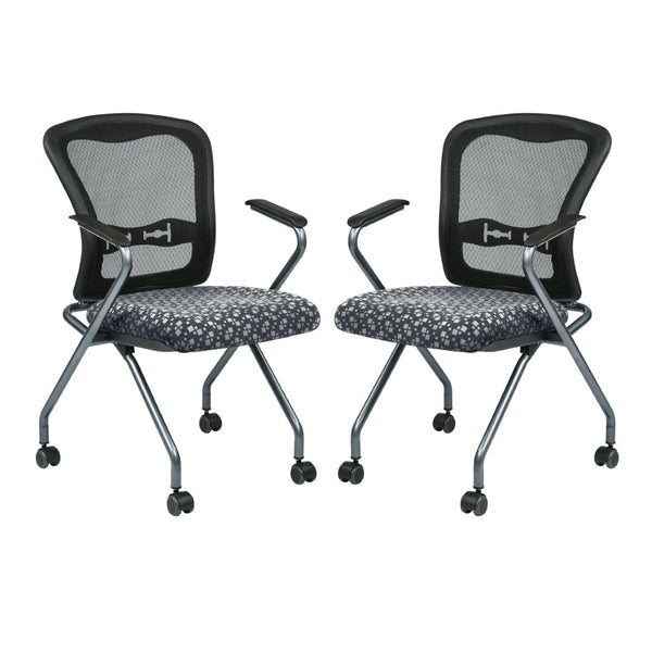 OSP Home Furnishings Deluxe Folding Nesting Armchair with Mesh Back Lumbar Support for Conference Spaces 84440-K108
