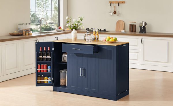 English Elm 53'' Kitchen Storage Islands with Drawers and Trash Can Storage, Modern Farmhouse Design, 53.2"W x 20.9"D x 38.0"H Navy Blue W1820P281266