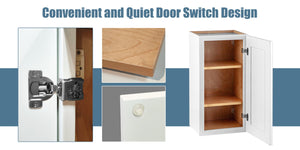 English Elm 12 Inch Shaker Wall Cabinet Solid Wood White with Adjustable Shelves for Kitchen Bath T2950P366432