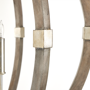 Bastian Gray Orb Chandelier - Elegant Wrought Iron & Wood Light Fixture with Adjustable Height Options