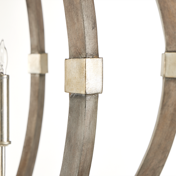 Bastian Gray Orb Chandelier - Elegant Wrought Iron & Wood Light Fixture with Adjustable Height Options