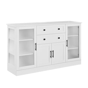 English Elm U-style Modern Buffet Sideboard with Acrylic Doors Power Outlet and Adjustable Storage White N711P437648K