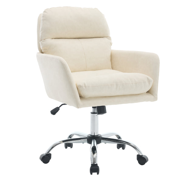 English Elm Artificial Pu Leather Office Chair Ergonomic Foam Cushion Adjustable Height Modern Desk Seat White W2311P409613