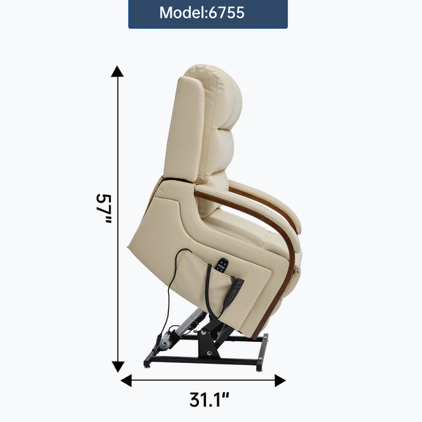 English Elm Power Lift Recliner with Leatheraire Upholstery Dual Motor Heat Massage Wood Armrests W1803S00082