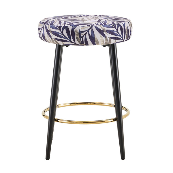 English Elm Counter Height Stools Set of 2 Faux Leather Seats Matte Steel Legs Gold Footrest Black And Silver W370P149792