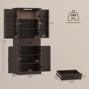 English Elm Nordic Floor to Ceiling Pantry Cabinet with Led Lighting and Six Door Shelves T3971P428147