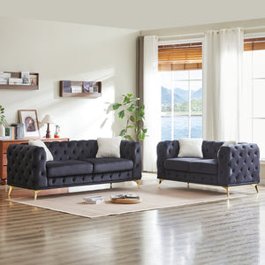 English Elm Fx Modern Velvet Sofa Combo - 3-Seater & 2-Seater Set With Metal Legs & 4 Plush Cushions For Comfort W1926S00076