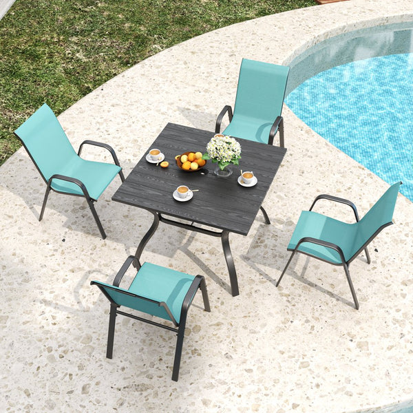 English Elm Outdoor Dining Chair Set of Four Teslin Fabric Powder Coated Frame Patio Seating W3979P402381