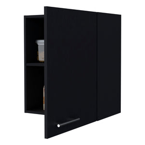 English Elm So- Compact So- Hi Wall Cabinet Melamine Black with One Door, Two Shelves for Small Space Storage, 23.6x19.7x13.1 inches B128P237141