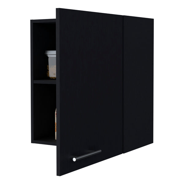 English Elm So- Compact So- Hi Wall Cabinet Melamine Black with One Door, Two Shelves for Small Space Storage, 23.6x19.7x13.1 inches B128P237141