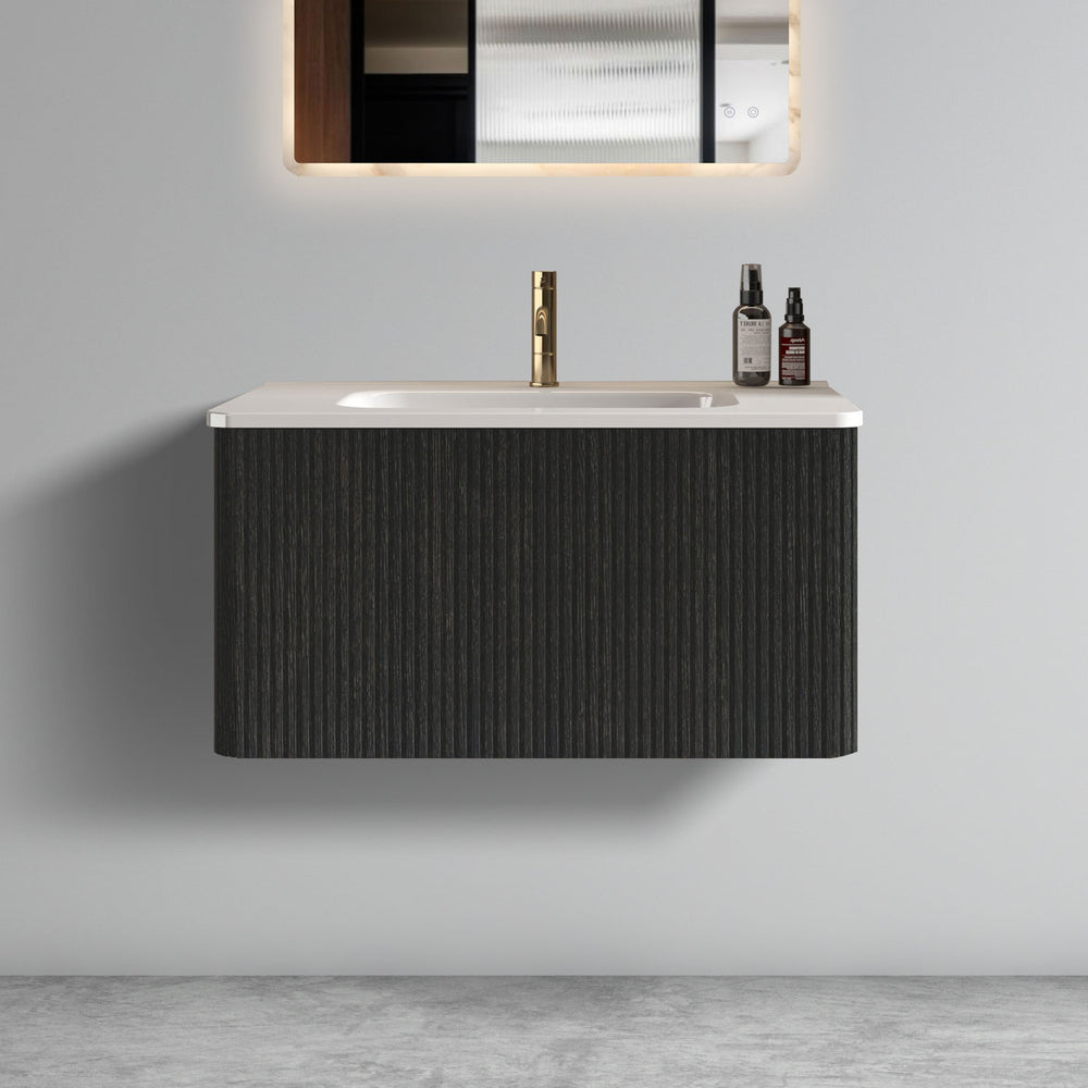English Elm U057-Etna30W-308 Modern 30" Striped Soft White Floating Vanity with Curved Edges, Push-Open Drawer, Ceramic Sink W1865P218039