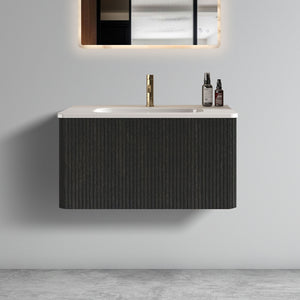 English Elm U057-Etna30W-308 Modern 30" Striped Soft White Floating Vanity with Curved Edges, Push-Open Drawer, Ceramic Sink W1865P218039