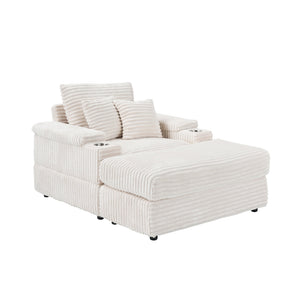 English Elm This Corduroy Single Seat Armchair with Storage Ottoman and Built-in Cup Holders White W1278S00078