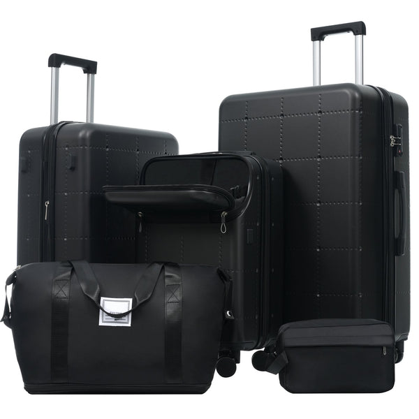 English Elm Luggage 5 Piece Hardside Abs Set with Front Access Carry on and Tsa Spinner Wheels Black N732P391557B