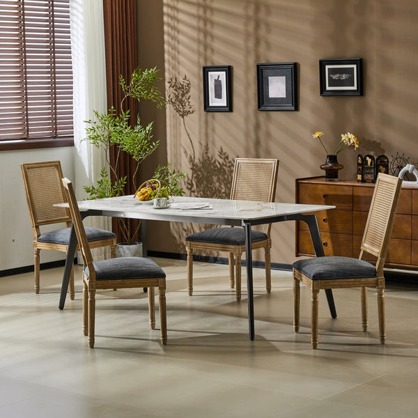 English Elm Christopher Knight Home® - [Set Of 4] Vintage French Country Dining Chairs - Plush Upholstered Seats With Elegant Cane Backrest N767P263678H_4