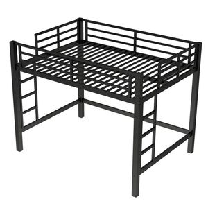 English Elm Full Metal Loft Bed with Sturdy Frame, Easy-Climb Ladder, Guardrails & Underbed Storage Space Black W1580P370678