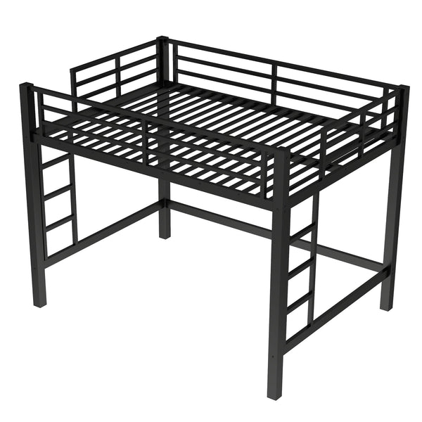 English Elm Full Metal Loft Bed with Sturdy Frame, Easy-Climb Ladder, Guardrails & Underbed Storage Space Black W1580P370678