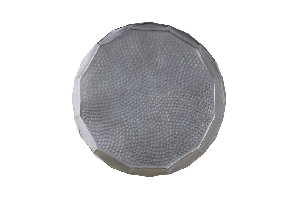 English Elm Modern Round Hand-Hammered Aluminum Coffee & End Table Set — Hexagonal Patterned Artisanal Design Silver B009S01530