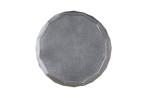 English Elm Modern Round Hand-Hammered Aluminum Coffee & End Table Set — Hexagonal Patterned Artisanal Design Silver B009S01530