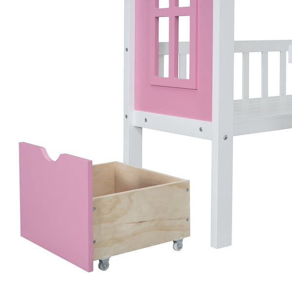 English Elm Twin-over-twin Bunk Bed Convertible Lower Desk Solid Pine Kids Bedroom Space Saver LT000681AAH-1