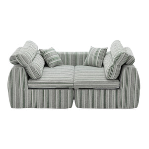 English Elm Chenille Stripe Velvet Sofa Three Seat Minimalist Upholstered Couch for Living Room Sage Green,White+Green W5532S00015