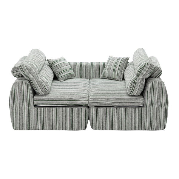 English Elm Chenille Stripe Velvet Sofa Three Seat Minimalist Upholstered Couch for Living Room Sage Green,White+Green W5532S00015